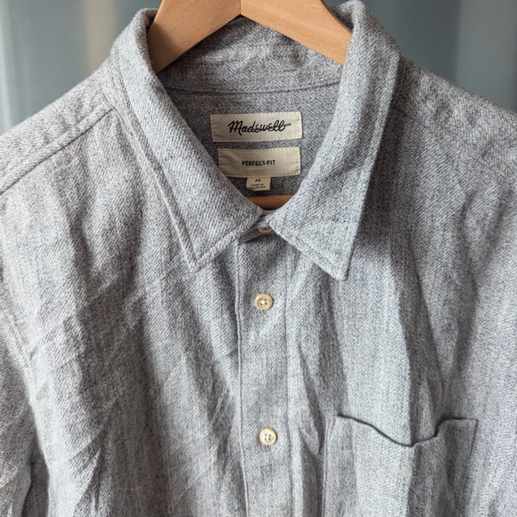 Men's Madewell Perfect Fit Button Up Flannel Shirt Gray Long Sleeve Cotton - M - Picture 13 of 13